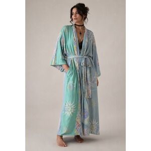 Novica Celestial Batik Kimono Robe Boho Sun‎ Star Rayon Maxi Duster One Size